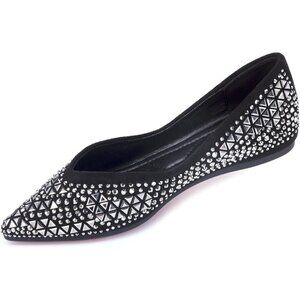 Women's Black Rhinestones Flats Pointed Toe Ballet Dress Shoes Comfort
